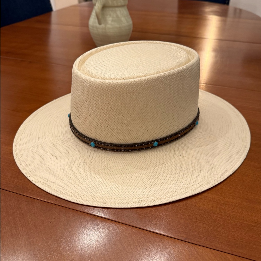 STETSON Cream Western Fedora Cowboy Hat with Brown Band